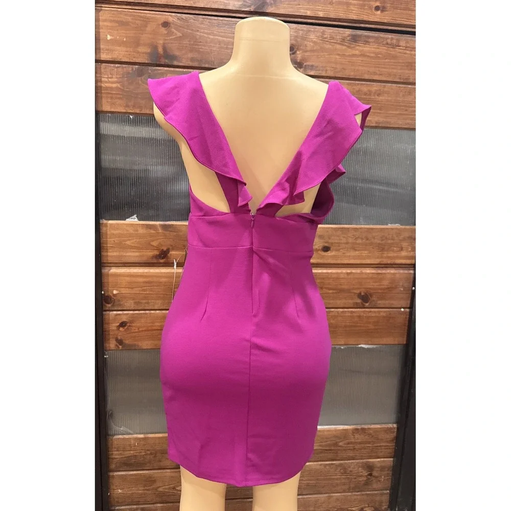 NWT $79 Jump Apparel Magenta V Neck Ruffle sleeveless Cocktail  Dress size M
